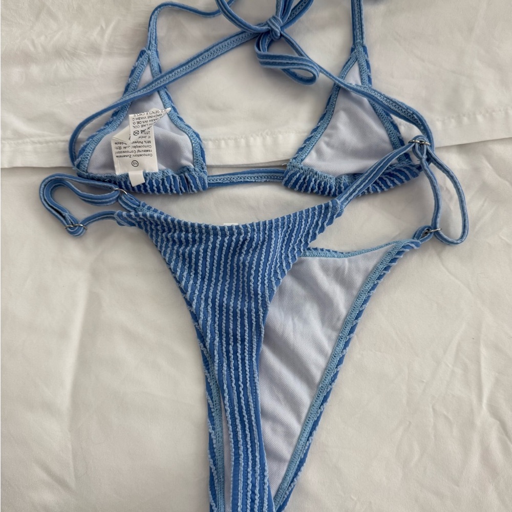 Blue Striped Triangle Bikini Set - Picture 3 of 4